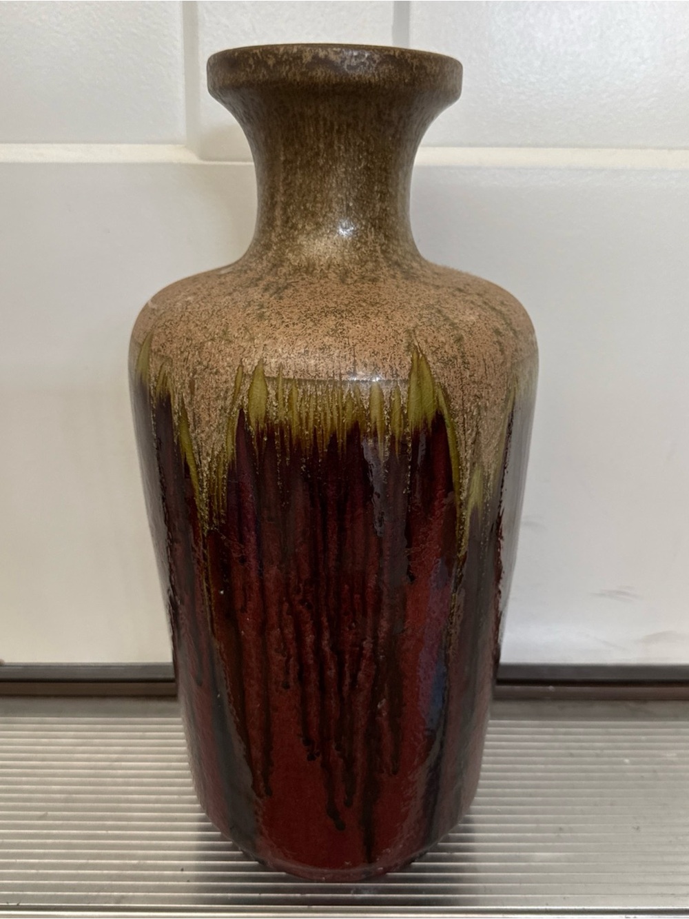 Ceramic Base, Apropos Home Collection Drip Glaze Pottery 13.5” Height Deep Red